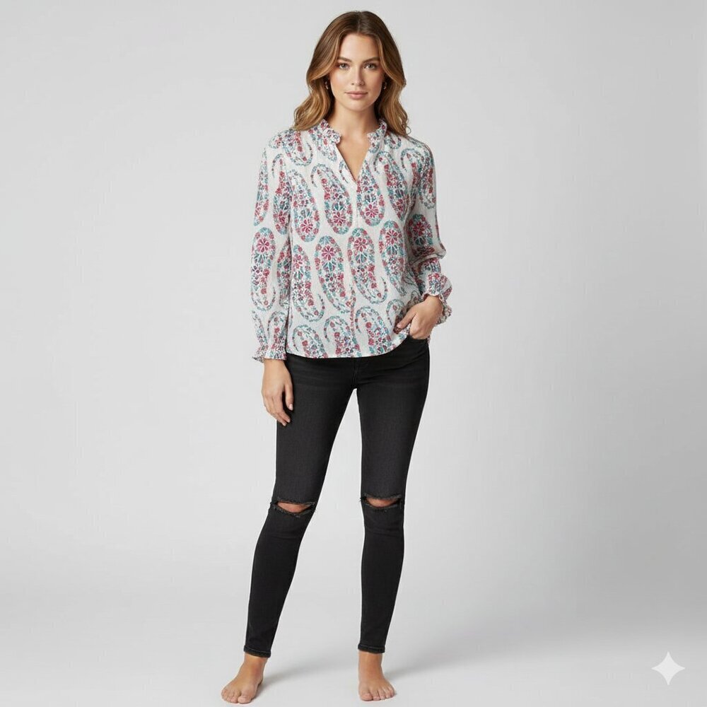 TALBOTS medium floral boho peasant top